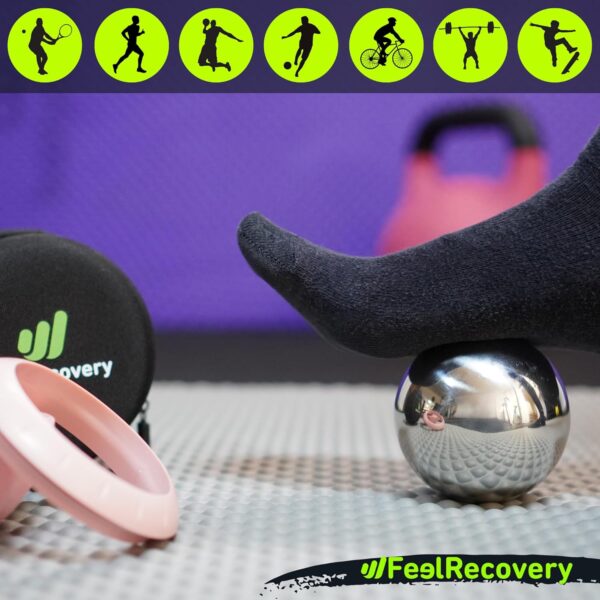 Bola de Masaje Muscular Efecto Frío y Calor con Pelota de Metal y Gel 8cm Ø - Rodillo Masajeador Manual RollOn para Crioterapia, Relajación, Bienestar, Anticelulítico, Fascia, Espalda y Pies - Image 5