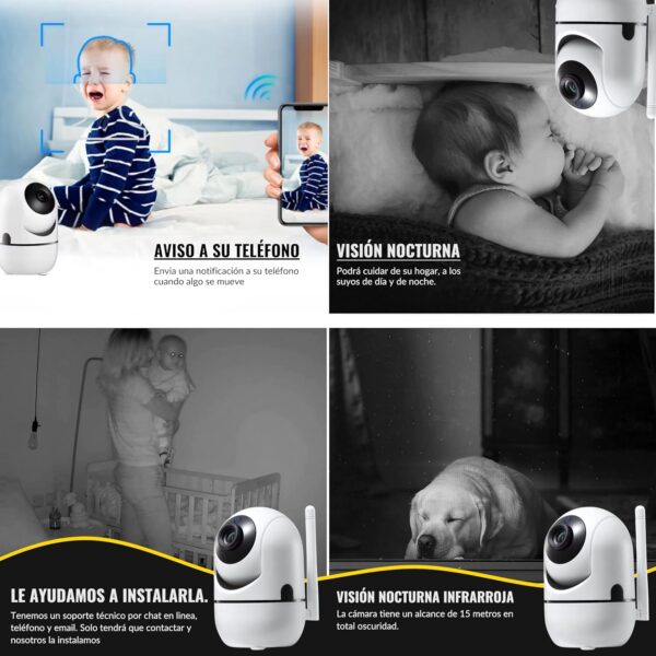 Cámara Vigilancia WiFi Interior Camara IP 1080P de Seguridad con Detección de Movimiento y Visión Nocturna | Camara Vigilancia de Bebé con Audio Bidireccional Compatible iOS Android Blanca - Image 4