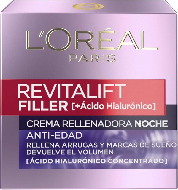 L'Oréal Paris Revitalift Filler Crema de Noche Revitalizante, Antiarrugas y Volumen, Anti-edad, Con Ácido Hialurónico, 50 ml - Image 2