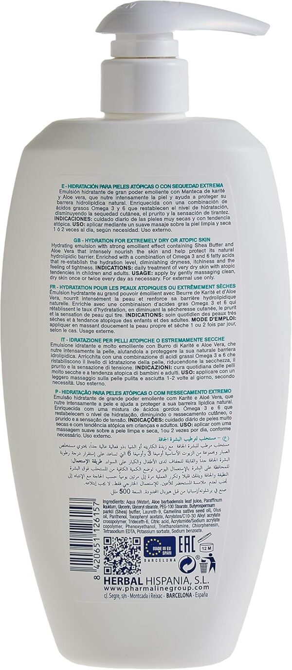 PHARMALINE Body Milk Atopic 500ml | Crema hidratante corporal para pieles atópicas o muy secas. Sin siliconas, parabenos ni sulfatos. - Image 4