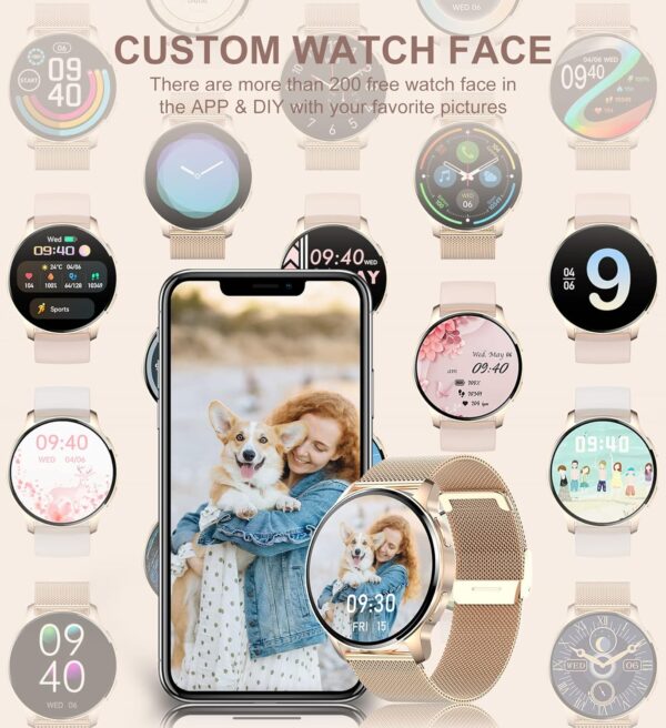 Iaret Reloj Inteligente Mujer con Llamadas,1,32'' Smartwatch Mujer 3 Correas, Pulsera Actividad Presión Arterial Ritmo Cardíaco Oxígeno Sanguíneo Sueño para Android iPhone, Regalo Mujer - Image 3