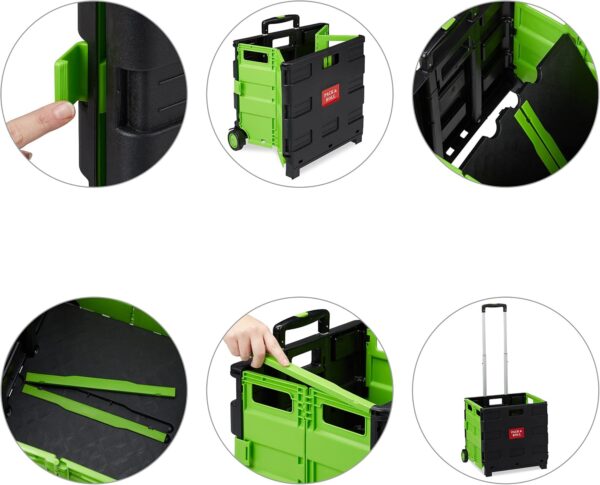 relaxdays Carrito Compra Plegable, Asa Telescópica, 2 Ruedas, Caja Transporte, hasta 35 kg, Plástico y Aluminio, Verde, Caucho, 98 x 45,5 x 37 cm - Image 7