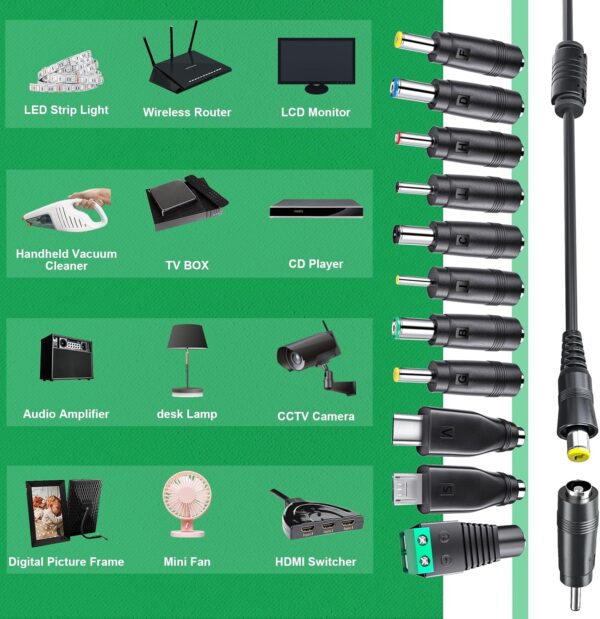 SoulBay 48W Fuente de alimentación Universal de 5V, 6V, 7,5V, 9V, 12V, 15V, 19V, Cargador Adaptador de CA a CC con 11 Puntas de CC, Incluye Enchufe USB de 5V, 1A, 4000mA máx. - Image 8