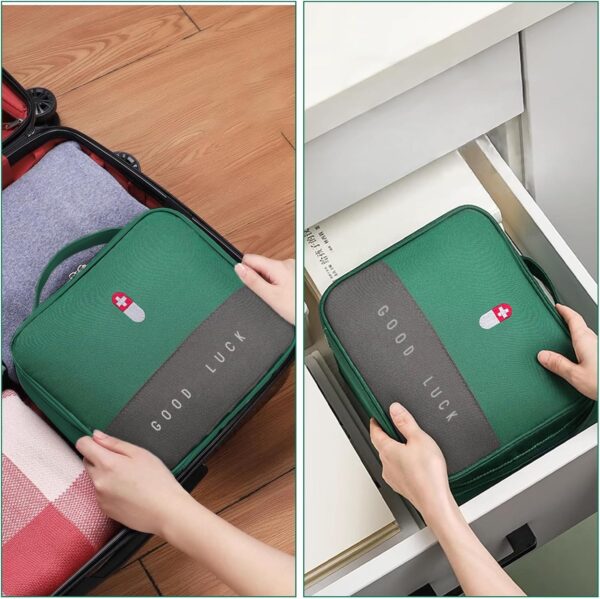 WuGU 2PCS Botiquín de Primeros Auxilios, Mini Kit Primeros Auxilios Trae Pastillero con 2 Cajas de Pastillas, Mini Botiquin de Primeros Auxilios Impermeable para Escuela, Viajes, Camping - Verde - Image 7