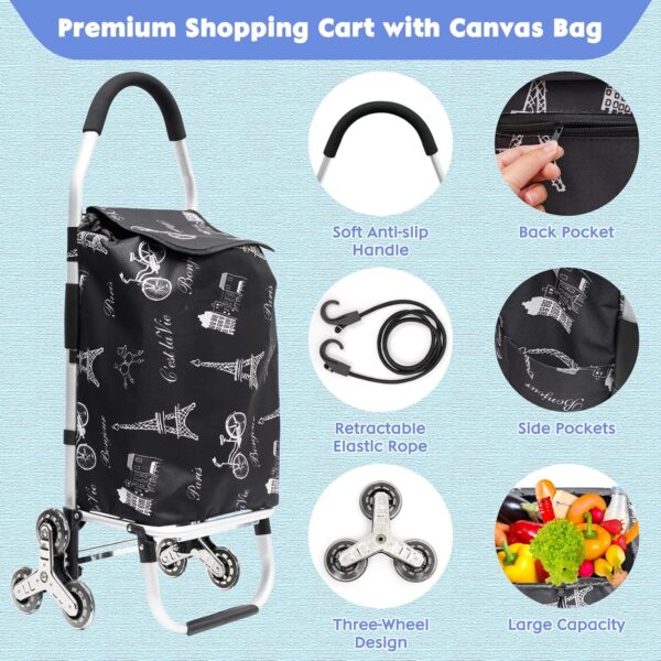 Carrito de la compra con marco de aluminio estable y bolsa de lona impermeable extraíble. El compañero ideal para compras cómodas y prácticas - Image 4