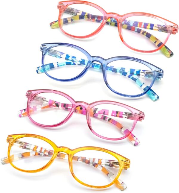 HEEYYOK Gafas de lectura mujer, lectores de color, marco retro redondo, bisagras de resorte que incluyen 4 bolsas