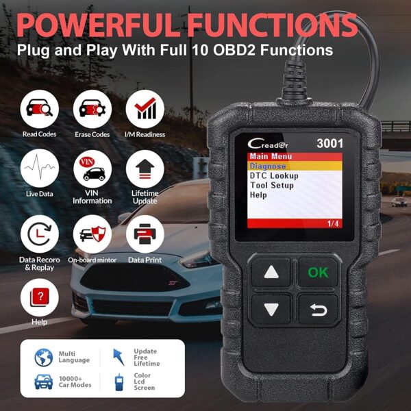 LAUNCH - Máquina de Diagnosis Creader 3001 OBD2, para vehículos, para el Control de la luz de avería del Motor, el Sistema de sensores O2 y el OBD, Lector de código, Herramienta de escaneo - Image 2