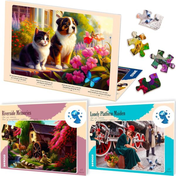 QUOKKA - Rompecabezas de Demencia de 63 Piezas para Ancianos – Productos de Actividades de Piezas Grandes para Personas Mayores – 3 Juegos de Rompecabezas de Alzheimers para Adultos Junto al río,