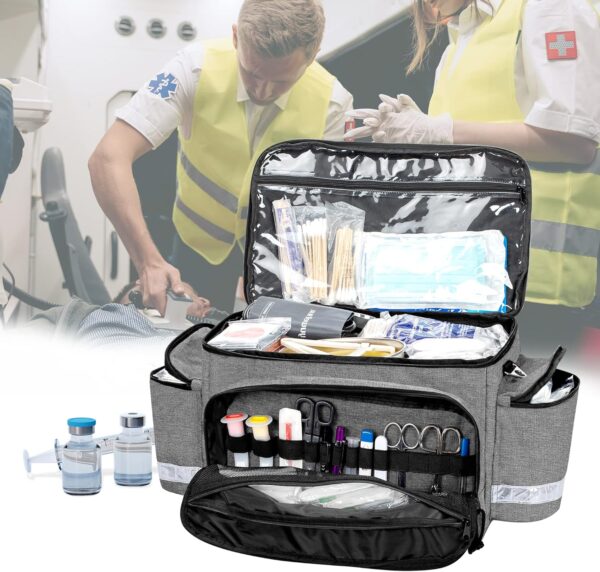 Damero Bolsa de Suministros médicos, Bolsa de Primeros Auxilios con divisores Desmontables y Hebillas Superiores, Ideal para traumatismos, Salud en el hogar, Enfermeras,Gris - Image 7