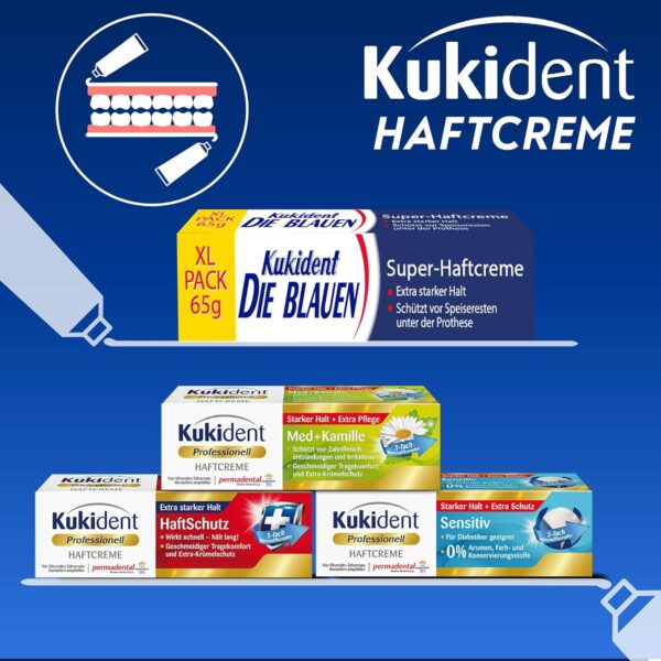 Kukident Crema adhesiva Med+limpiador dental de manzanilla para terceros, paquete de 3 unidades (3 x 40 g) - Image 5