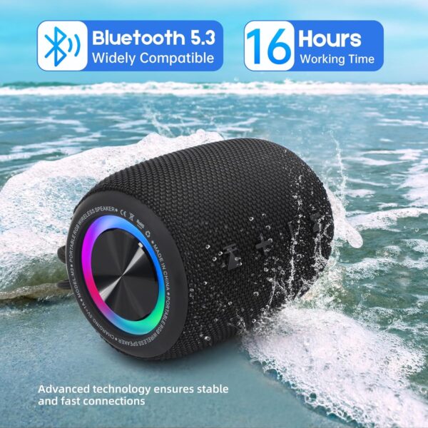 SENXINGYAN Altavoz Bluetooth Portátil 20W, Impermeable IPX6 con Sonido Estéreo HD, 16 Horas de Reproducción, Luces LED, Micrófono Integrado, Radio FM, Compatible con TF/AUX (Negro) - Image 4