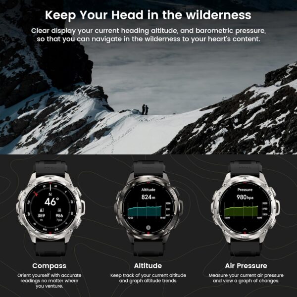 KOSPET Tank T3 Ultra Reloj Inteligente Hombre GPS, 480 mAh de Batería, 50m Impermeable, Cuerpo de Acero Inoxidable, Resistente Smartwatch Redondo con Brújula & Llamadas Bluetooth, 1.43" AMOLED Display - Image 4
