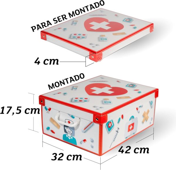 Lavatelli PHARMA ORGANIZER | Caja Medicamentos en CARTÓN, Organizador Fármacos, con divisor interno, 32x42x17,5 cm, Incluye botiquin de primeros auxilios y 4 Tarjetas Médicas. Baúl almacenaje con tapa - Image 4