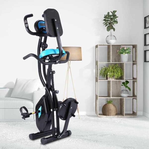 ANCHEER Bicicleta Estática Plegable Bicicleta de Ejercicio 10 Niveles de Resistencia Magnética, con App, Soporte para Tableta Capacidad de Peso:120kg (Negro (Respaldo+Giro de Cintura)) - Image 8