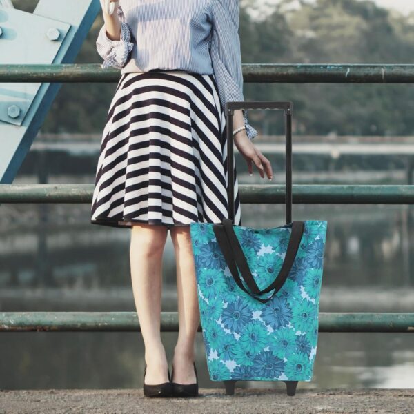 OUNONA Bolsa De Compras con Ruedas Bolsas Plegables con Carrito De Compras Bolsa De Viaje con Flores para Viajar A 21Kg - Image 9