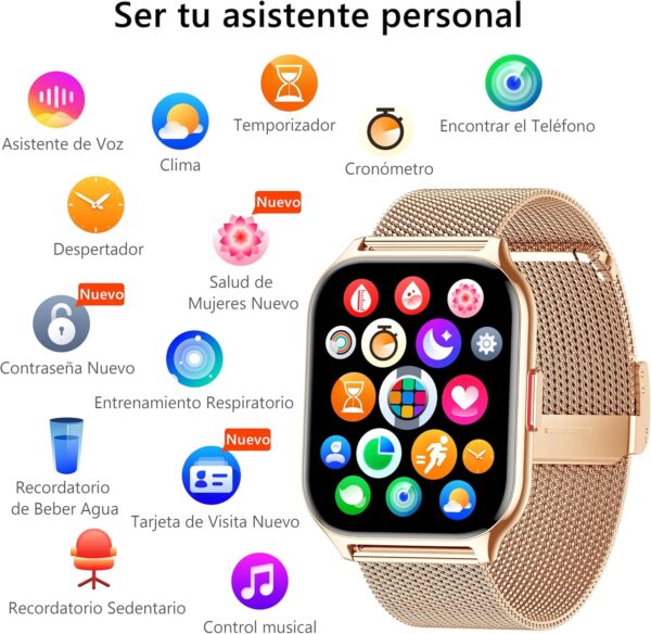 ZOSKVEE Reloj Inteligente Mujer, [Dos Correas] Bluetooth Llamada y Recibir Whatsapp, 2'' Smartwatch Deportivo con Presión Arterial, 100+ Deportes, Ritmo Cardíaco, DIY Esferas, para iOS Android - Image 5