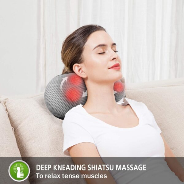 Snailax Almohada de masaje Shiatsu - Masajeador de cuello y espalda con calor, Masajeador de almohada eléctrico para hombros, cervicales, regalos para mujeres/hombres/mamá/papá - Image 3