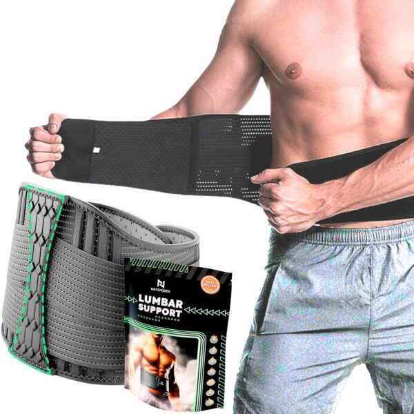 NativoDex Faja Lumbar Hombre y Mujer - Soporte Especial Lumbar y Espalda Baja - Reduce el Dolor y Recupera Lesiones en Cintura y Espalda - Cinturón Soporte Lumbar con Doble Ajuste (L)