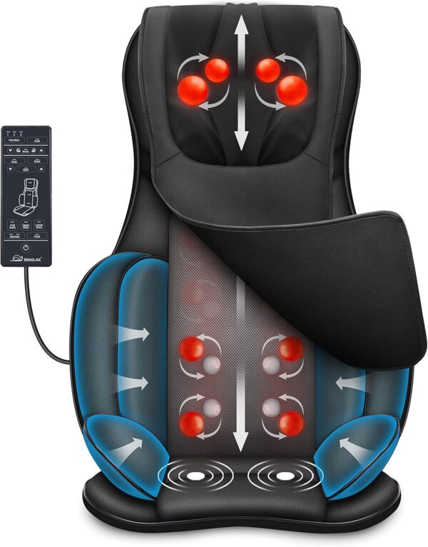Snailax Asiento de Masaje Shiatsu con calor, Cojín de Masaje 4D con compresión/amasado/vibración, masajeador eléctrico de cuerpo completo para espalda cuello, regalos