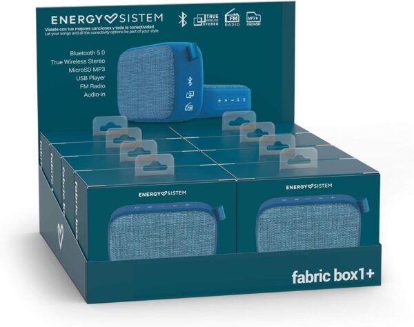 Energy Fabric Box 1+ Pocket Blueberry - Altavoz Portátil (Tws, Bluetooth V5.0, 3W, Usb&Microsd Mp3, Fm Radio, Audio-In), Color Azul, 118 X 78 X 39 mm - Image 9