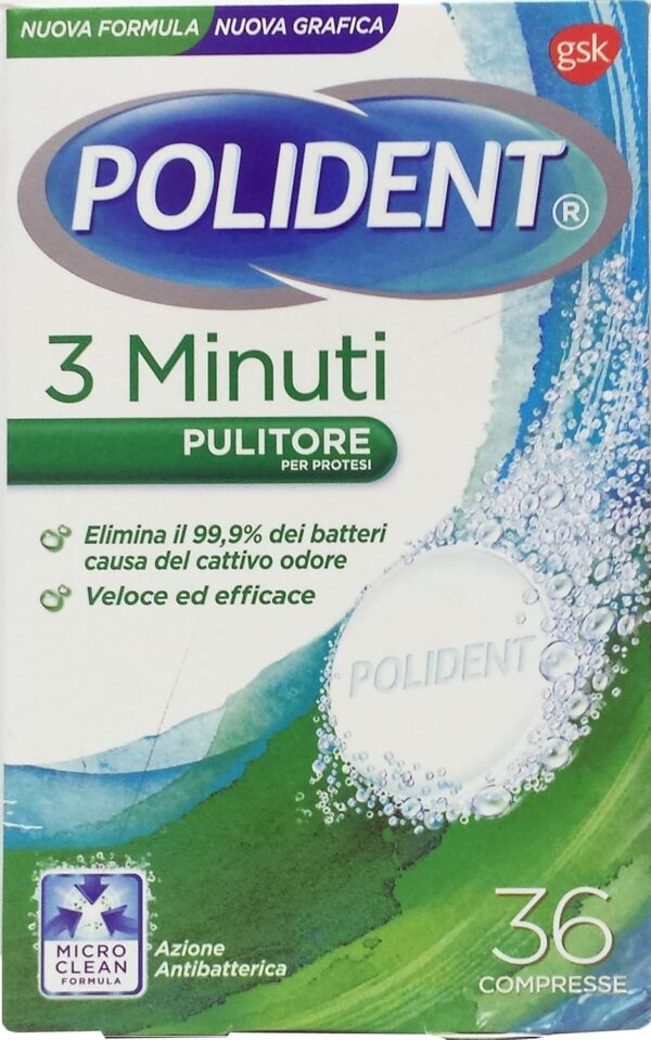 12 x Pastillas de limpieza dentales POLIDENT 3 minutos 36 pastillas 36 unidades