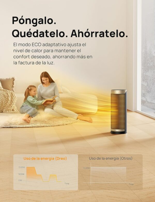 Dreo calentador eléctrico, cerámica de calentamiento rápido de 1800 W con termostato, protección contra sobrecalentamiento y vuelco, temporizador de 1 a 12 h - Image 3