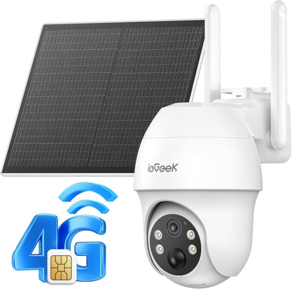 ieGeek 4G/3G LTE Cámara de Vigilancia Solar Inalámbrica, Soporte para Cambiar Tarjeta SIM, con Batería de 10000mAh, Visión Nocturna en Color 2K 3MP, PTZ 350°&90°, Detección Humana PIR
