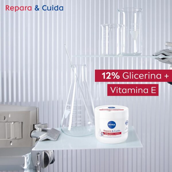 NIVEA Repara & Cuida Crema hidratante corporal, facial y para manos (1 x 400 ml), crema hidratante 72 h con glicerina y vitamina E pura, para piel seca y muy seca - Image 2