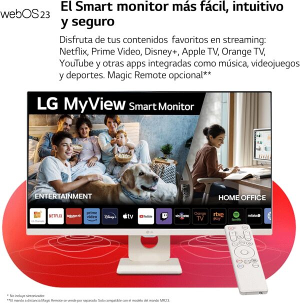 LG 27SR50F-W - Smart monitor, 27", pantalla IPS, Full HD, webOS 23, (1920x1080), 16:9, Sin Cámara, ThinQ App, HDMI 2EA, Blanco - Image 2