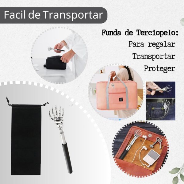 LiveLaif®-Rascador Espalda + Bolsa Terciopelo | Extensible,Ergonómico, Regalos Originales | Back Scratcher Portátil | Masajeador de Espalda Rascador | Ideal personas mayores (GarraNegro+Bolsa) - Image 6