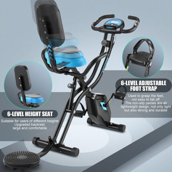 ANCHEER Bicicleta Estática Plegable Bicicleta de Ejercicio 10 Niveles de Resistencia Magnética, con App, Soporte para Tableta Capacidad de Peso:120kg (Negro (Respaldo+Giro de Cintura)) - Image 4