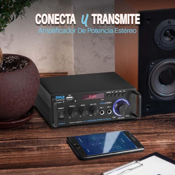 Pyle Amplificador de Sonido Estereo, Bluetooth, Inalambrico, 200W, Sonido de Doble Canal, para el hogar, para el Estudio, con RCA, USB, SD, Entrada de microfono, Radio FM - Image 3
