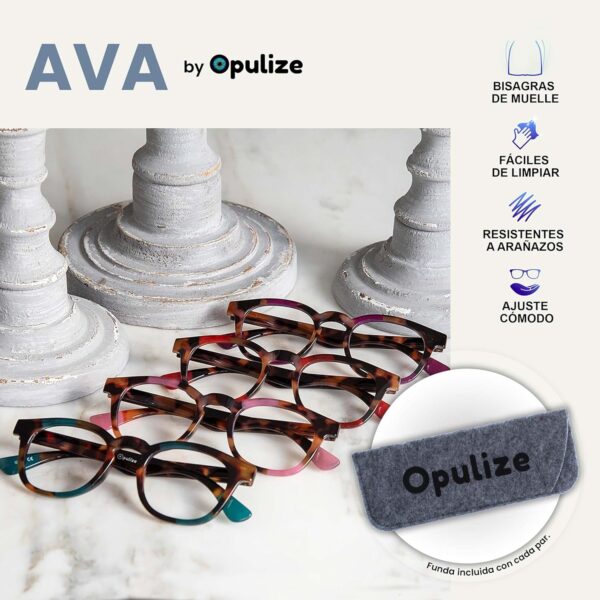OPULIZE Ava Gafas de Lectura Montura Redonda Favorecedora Marrón Carey Turquesa Lentes Resistentes a Arañazos Bisagras de Muelle Unisex Hombre Mujer R62-Q +2.00 - Image 4