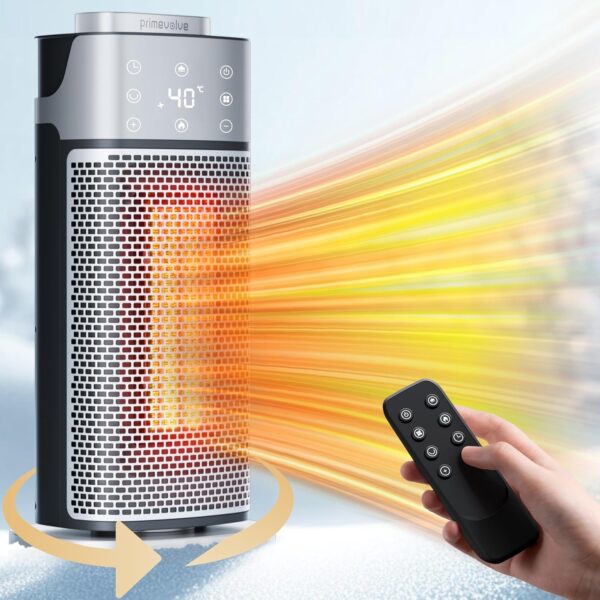 Calefactor Electrico Bajo Consumo, Primevolve 2000W Calefactor Ceramico con ECO Modo y Humidificación Soporte de Control Remoto 12H Timing 70° Oscilación, para Dormitorio Oficina Hogar