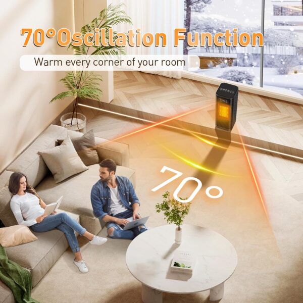 Calefactor Eléctrico 1500W, Calefactor Cerámico Portátil Bajo Consumo, 3 Modos 15-45°C Ajustable 1-12 H Temporizador y 70°Oscilación Mando a Distancia Calentamiento Rápido para Hogar Oficina Baño - Image 6