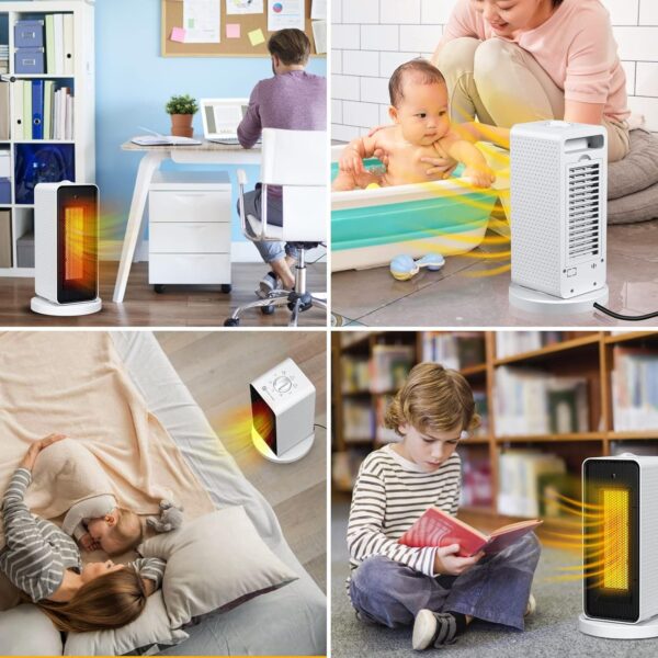 Qoosea Calefactor Bajo Consumo 1200W Calefactor Eléctrico Calefactor Bajo Consumo Baño de Aire 3 Configuraciones Calor Modo Protección Contra Sobrecalentamiento para Casa Oficina (Blanco) - Image 7