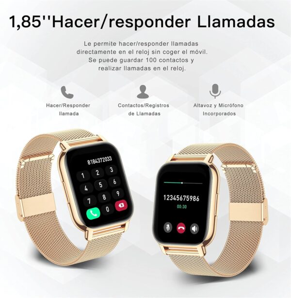 Popglory Reloj Inteligente Mujer, Llamadas/Presión Arterial/100+ Deportes Smartwatch Mujer, Frecuencia respiratoria Frecuencia Cardíaca Oxígeno en Sangre Sueño, Reloj Mujer Android iOS - Image 2
