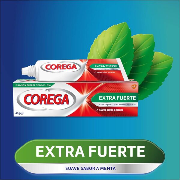 Corega Crema Fijadora Para Prótesis Dentales, Extra Fuerte, Durante Todo el Día, Sabor a Menta Fresca, Pack 3 Unidades x 70 g - Image 2