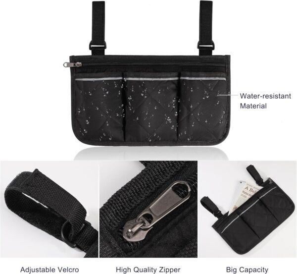 Bolsa Lateral para Silla de Ruedas con Franja Reflectante Bolsa de Almacenamiento Sillas de Ruedas Impermeable Bolsa para Silla de Ruedas con Bolsillos para Andadores Ruedas - Image 5
