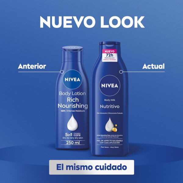 NIVEA Body Milk Nutritivo (1 x 250 ml), leche corporal que hidrata durante 72 h, crema hidratante corporal con aceite de almendras y ácido hialurónico, para piel seca - Image 7