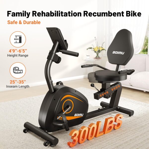 Goimu Bicicleta estática reclinada, bicicleta de resistencia magnética con asiento ajustable, bicicleta de ciclismo para interiores, bicicleta de fitness estacionaria para adultos mayores, resistencia - Image 3