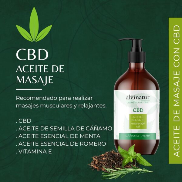 ALVINATUR - Aceite masaje CBD 250ml, Corporal, Masajes relajantes y musculares, Con aceites esenciales, Botella con dosificador - Image 4