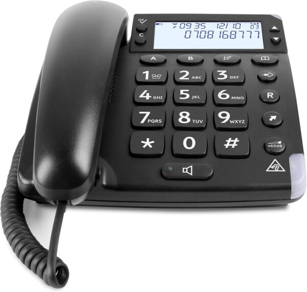 Doro Magna 4000 Teléfono Fijo con Cable para Personas Mayores con Teclas Espaciadas, Pantalla Grande y Sonido Amplificado (Negro) [Versión Española]