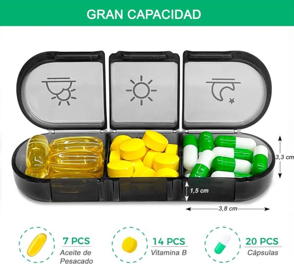 Pastillero Semanal 3 Tomas para viaje, Pastillero Diario Grande 7 Dias, Dosificador de Comprimidos Portátil y Duradero de 21 Compartimentos, Organizador de pastillas Sin BPA - Image 4