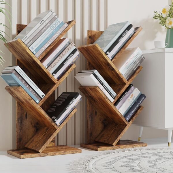 YMYNY Estantería de árbol, Librería de 4 Niveles, Estante de Pie para Libros, Librería Vertical para salón, Sala de Estar, Dormitorio, Oficina, ‎30 x 17 x 60CM Marrón Rústico HBC014H - Image 6