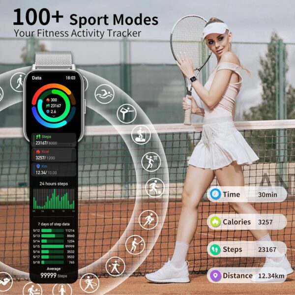 Colesma Smartwatch 1,85" Reloj Mujer Responder/Hacer Llamadas, Asistente de Voz, Impermeable IP67 Pulsera Actividad con 100+ Modos Deportivos, SpO2/ Presión Arterial/Monitor Sueño - Image 4