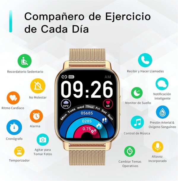 Popglory Reloj Inteligente Mujer, Llamadas/Presión Arterial/100+ Deportes Smartwatch Mujer, Frecuencia respiratoria Frecuencia Cardíaca Oxígeno en Sangre Sueño, Reloj Mujer Android iOS - Image 7