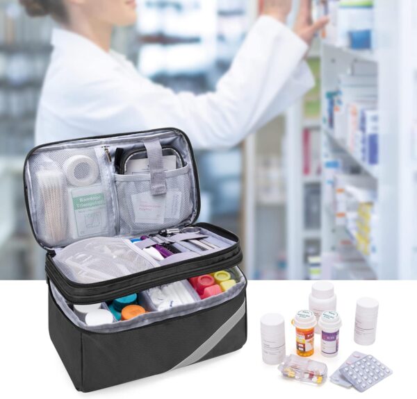Trunab Pequeña Bolsa Médica de Medicamentos y Pastillero, Botiquín de Primeros Auxilios Adecuado con Estetoscopio, Medicamentos de Emergencia, Suplemento y Organizador Semanal de Pastillas, Negro - Image 7