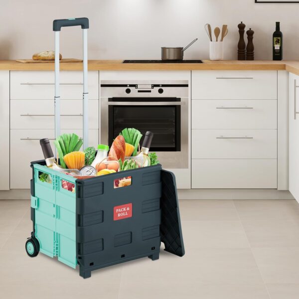 Relaxdays Carro de la Compra Plegable, Carrito de Transporte con Ruedas y Asa Telescópica, hasta 35 kg, Turquesa/Gris, 98 x 45 x 39 cm - Image 5