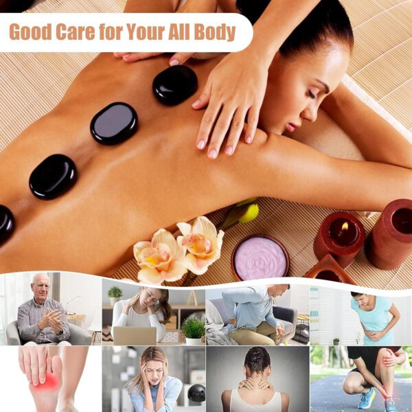Hot Stone Massage Set, Kit de masaje con piedras calientes, dispositivo de calor con piedras calientes, piedras de masaje calientes hechas de basalto, para masajes, relajación, SPA(16 Stones) - Image 4